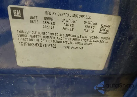 2013 Chevrolet Cruze Ls Auto from USA, damaged, VIN 1G1PA5SHXD7106702